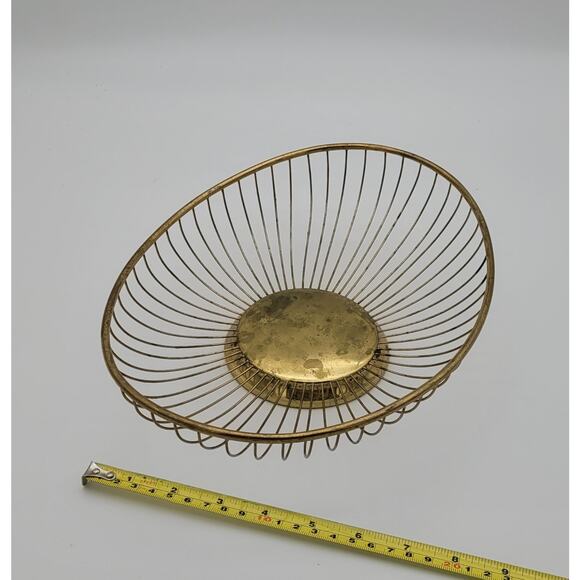 Vintage Mid Century 60s Wire Bread Basket Fruit Bowl MCM Oval Gold Tone Italy - Picture 16 of 16